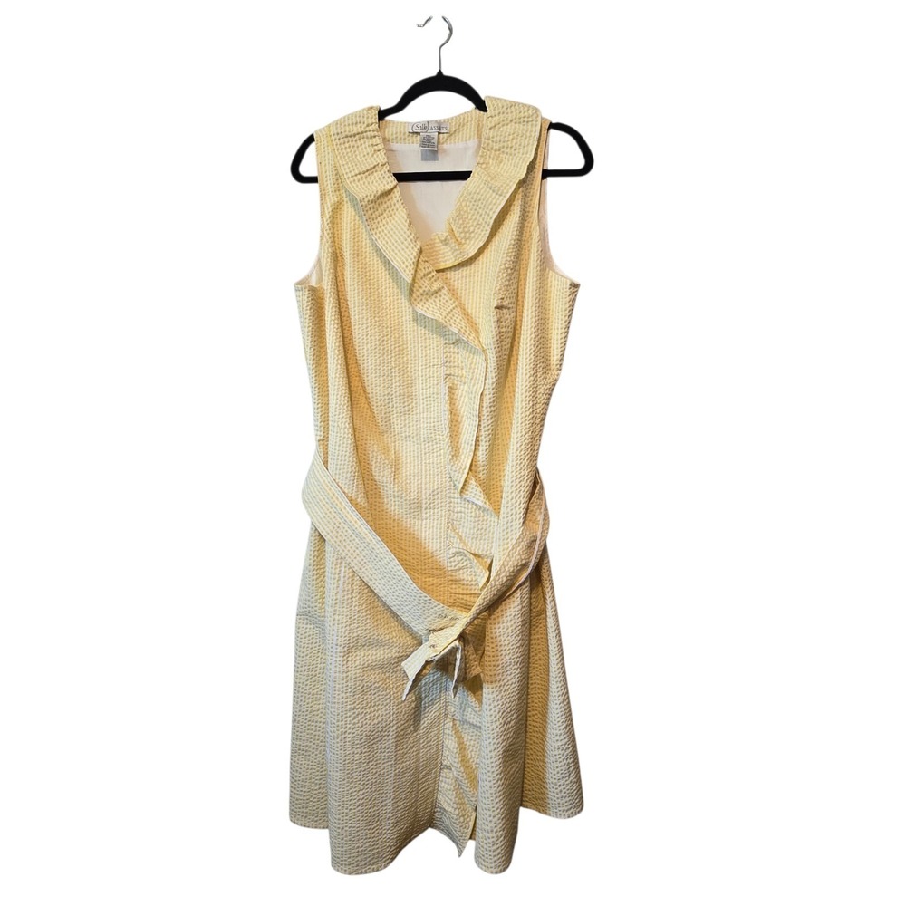 Vintage Silk Assets DVF Gingham Ruffle Dress Womens 1X Yellow Bow Belt Preppy